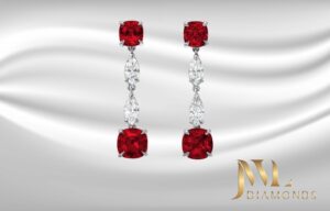 Princess shaped rubies and marquise shaped Diamond earrings