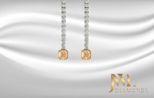 Tennis Earrings with Yellow diamond princess cut