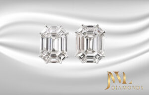 Emerald shaped Diamonds Stud Earrings